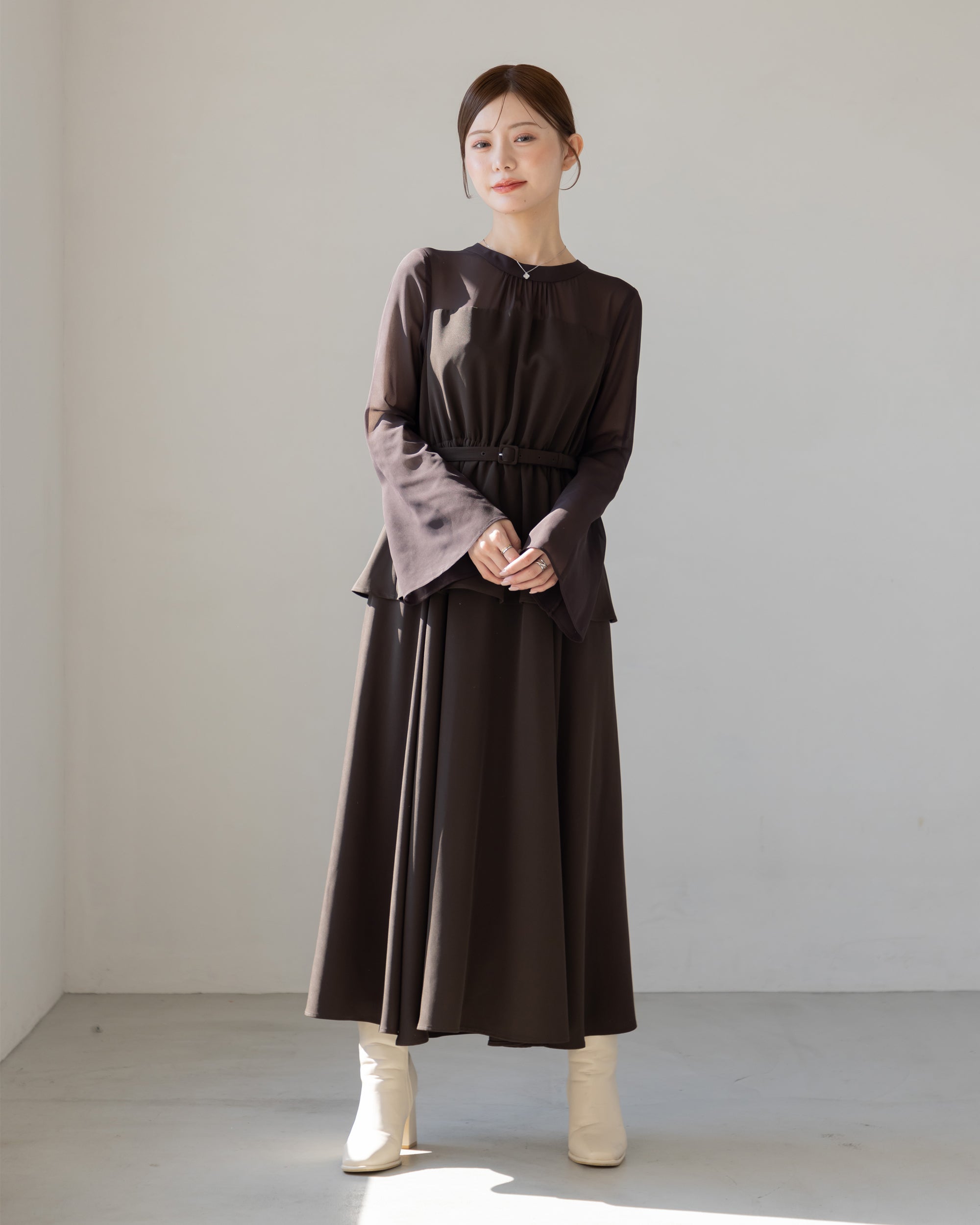 10%OFF】ペプラムシフォンボリュームワンピース – La lune