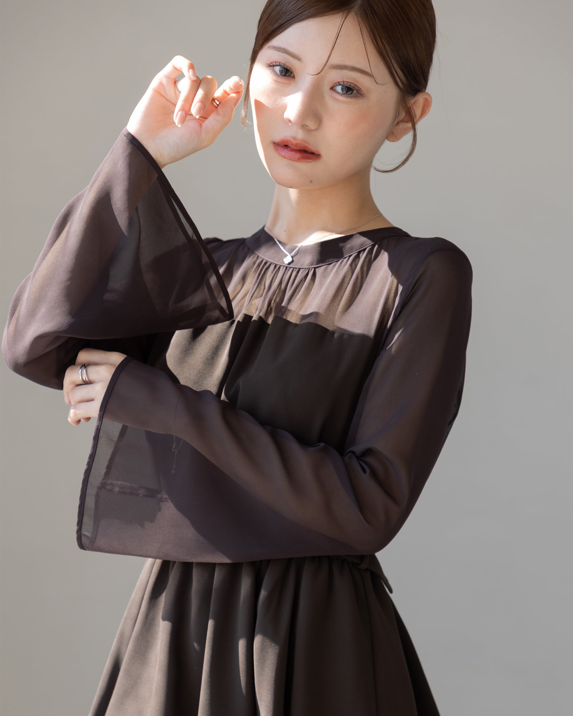 20%OFF】ペプラムシフォンボリュームワンピース – La lune