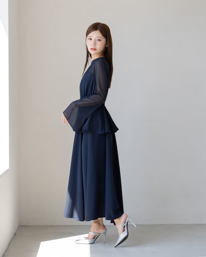 【NEW ARRIVAL】ペプラムシフォンボリュームワンピース