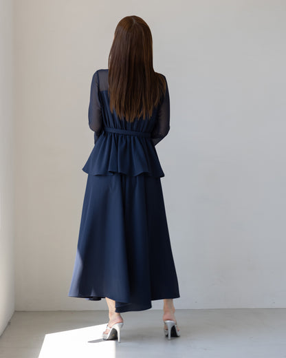 【NEW ARRIVAL】ペプラムシフォンボリュームワンピース