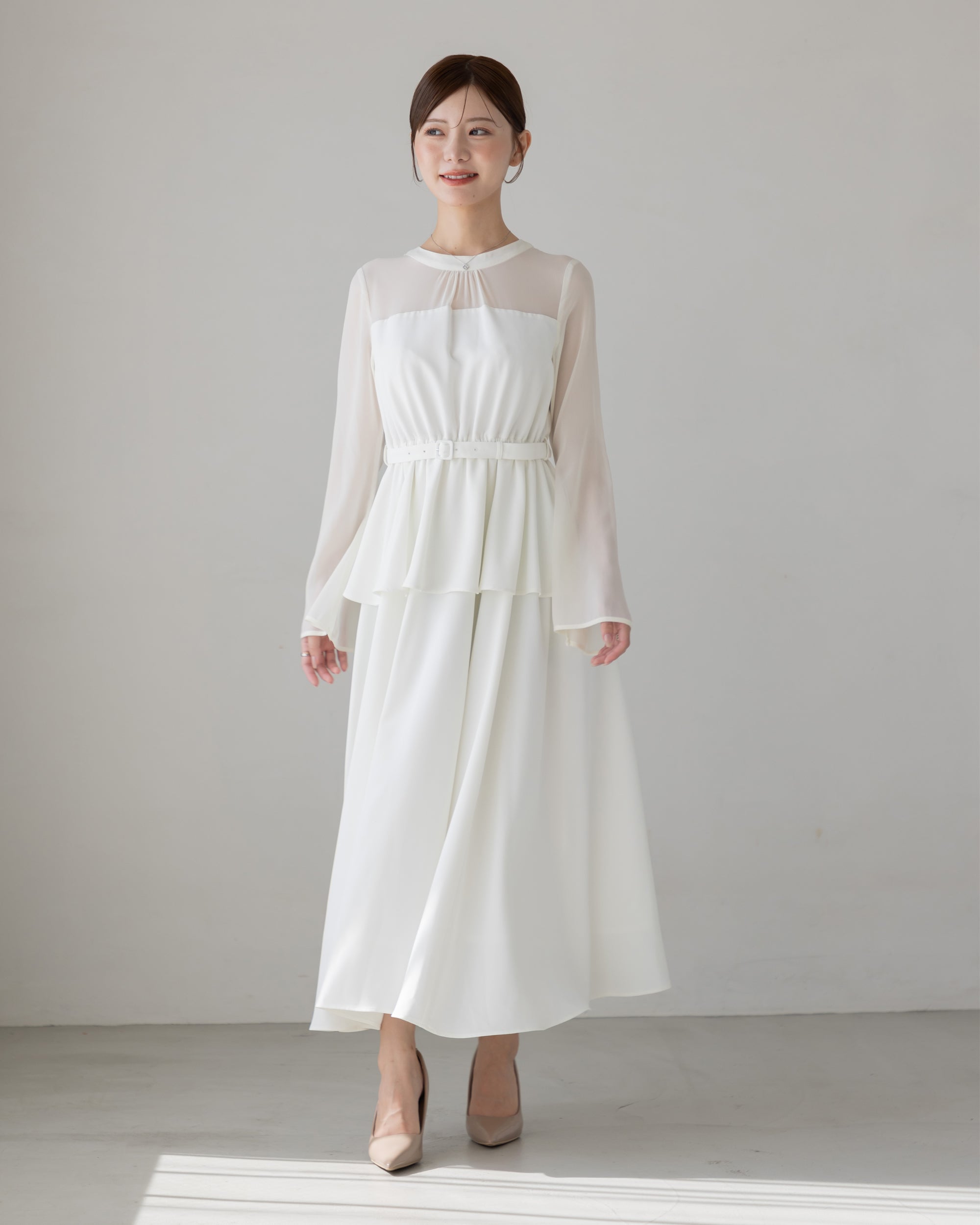 20%OFF】ペプラムシフォンボリュームワンピース – La lune