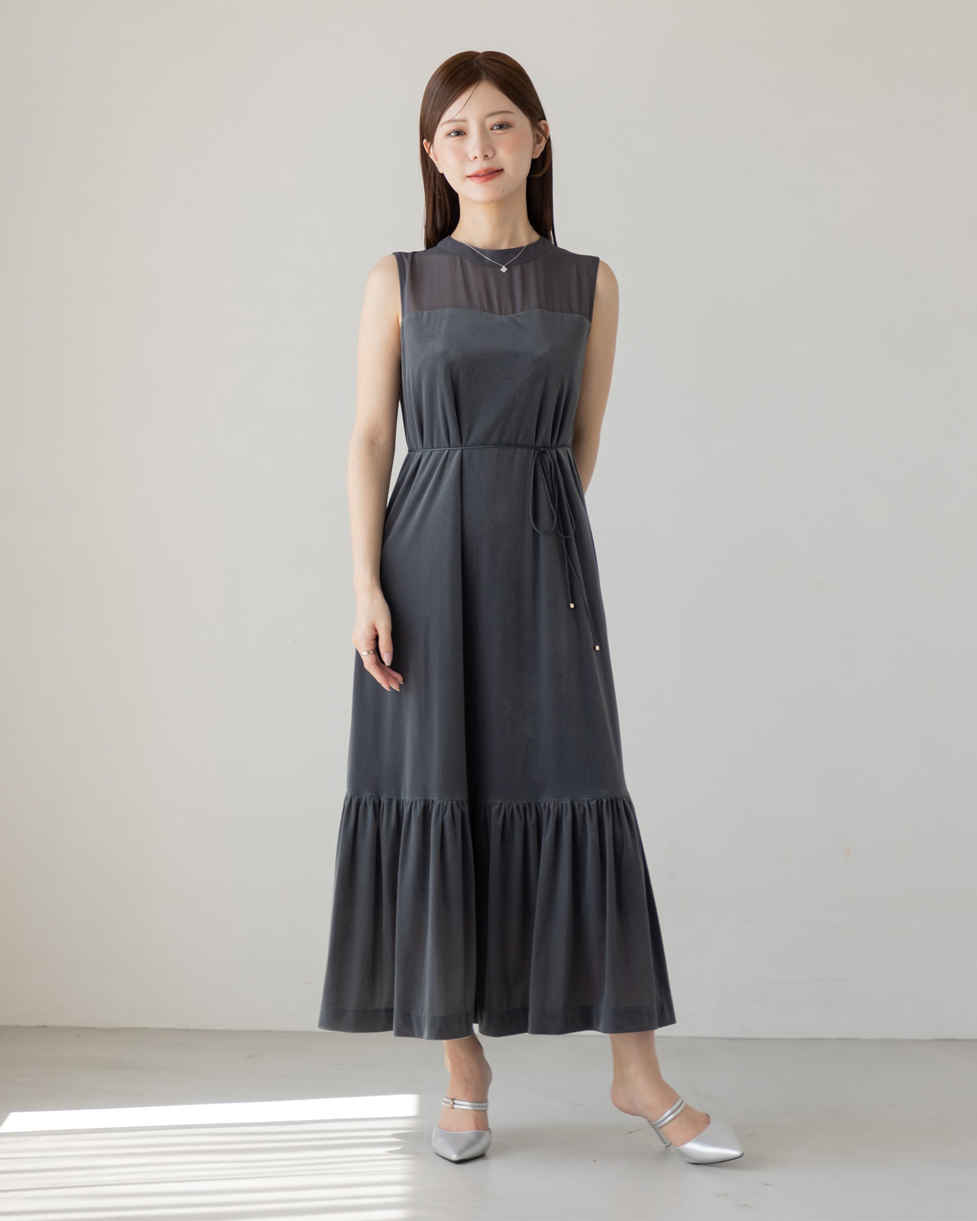 AUTUMN ITEM】ノースリーブシアーベロアワンピース – La lune